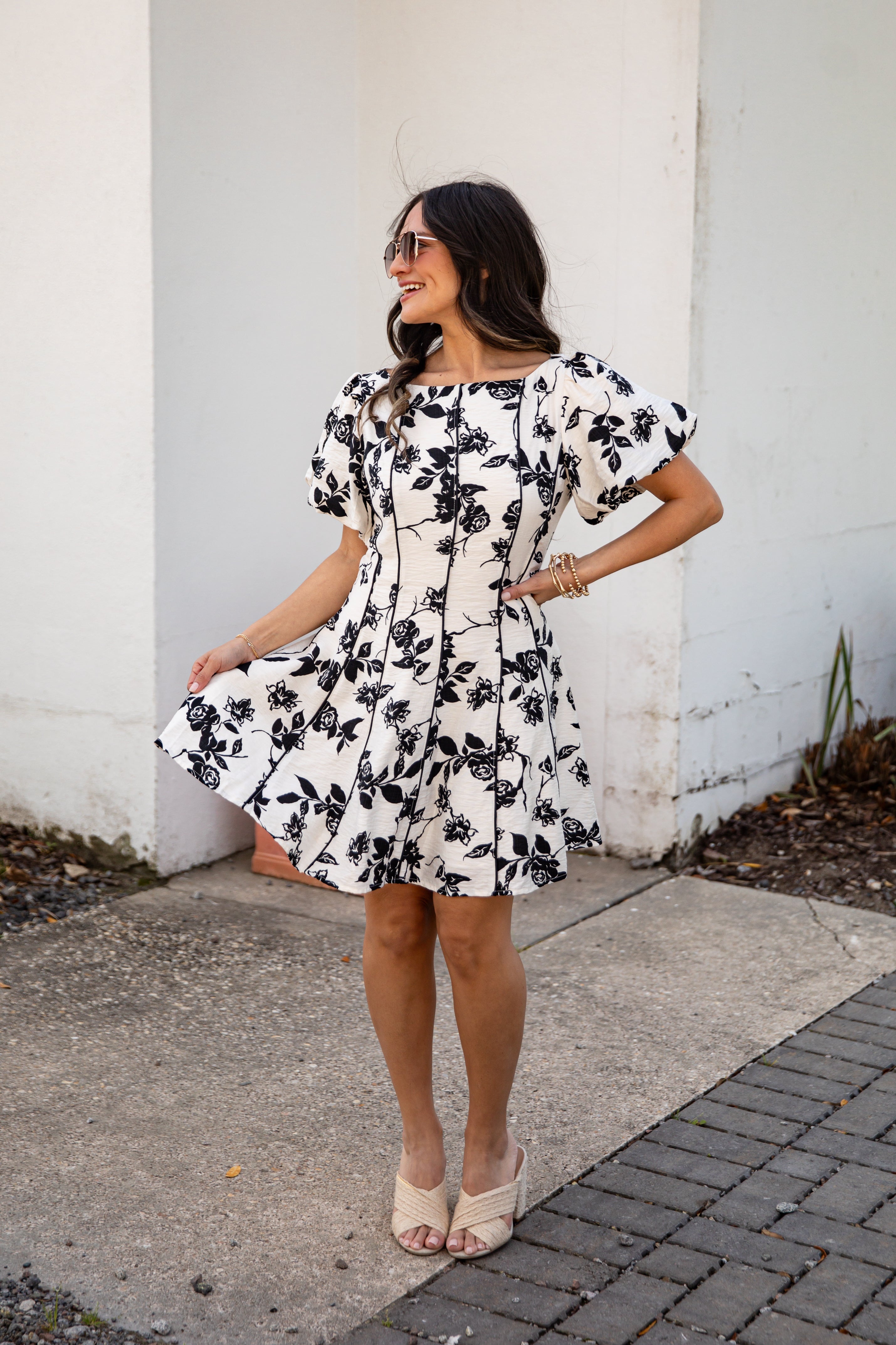 Oh So Good Ivory A-Line Floral Mini Dress